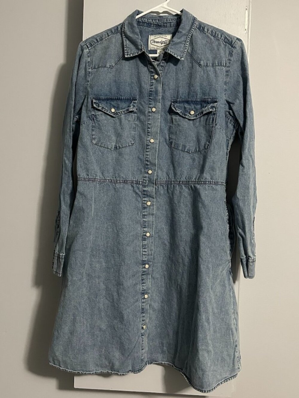 Threadgrit Denim Western Shirt Midi Dress with Pearl Snaps Women's Size M